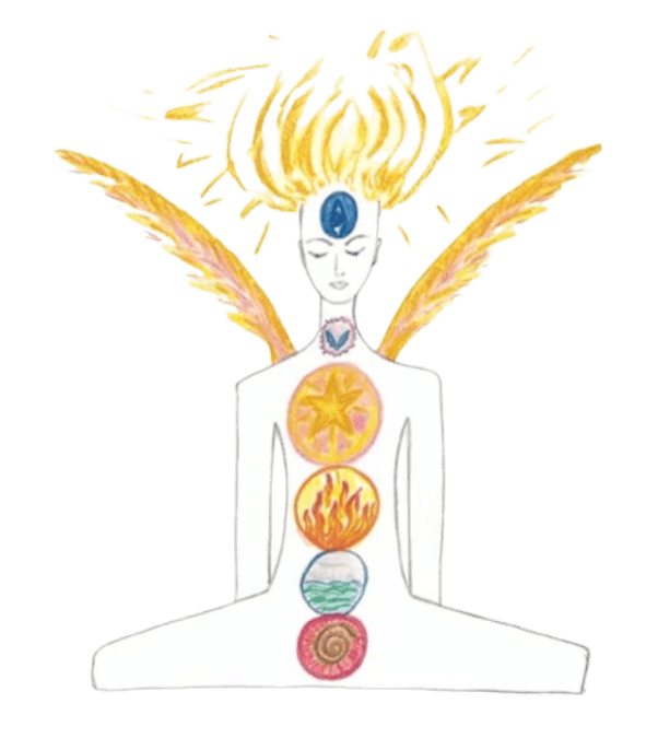 Radiant illustration of all chakras aligned through the subtle body