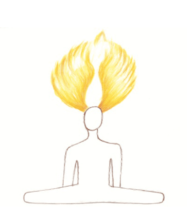 Illustration of inner fire rising through meditation