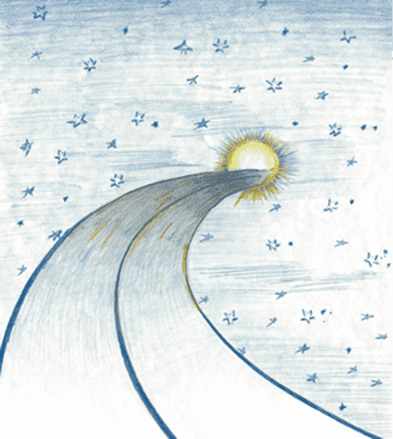 Artwork showing the luminous pathway toward Sahasrar