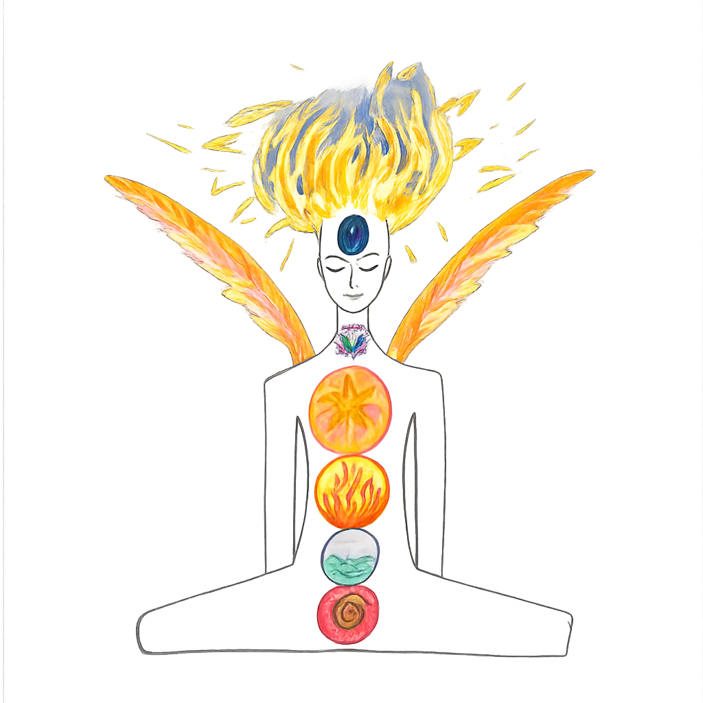 Radiant illustration of all chakras aligned through the subtle body